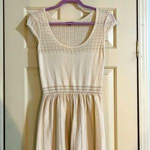 American Eagle Outfitters Sweater Cream Gold Glitter Cap Sleeve Dress Size XS